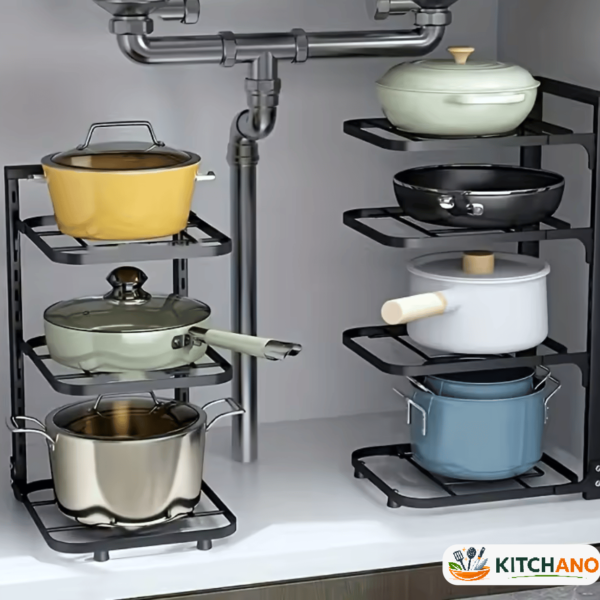 Adjustable Pot Rack Organizer – Stainless Steel Kitchen Storage Rack