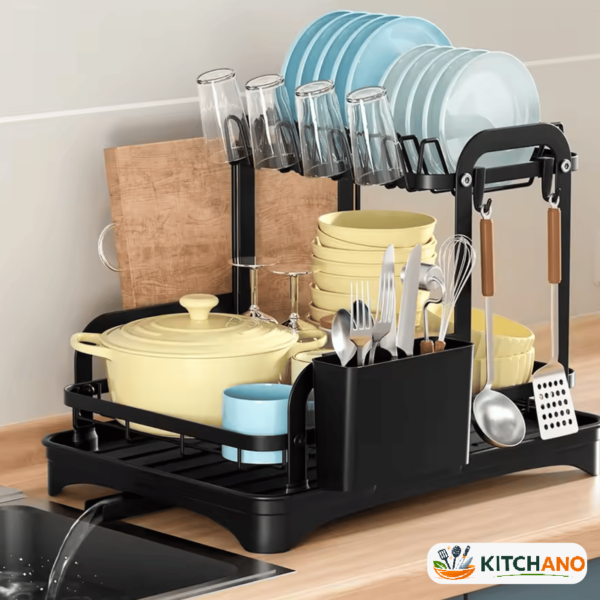 Metal Kitchen Dish Drying Rack – Bowl Drainer with Cutlery Holder