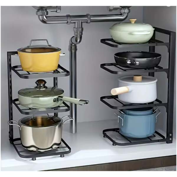 Adjustable Pot Rack Organizer – Stainless Steel Kitchen Storage Rack